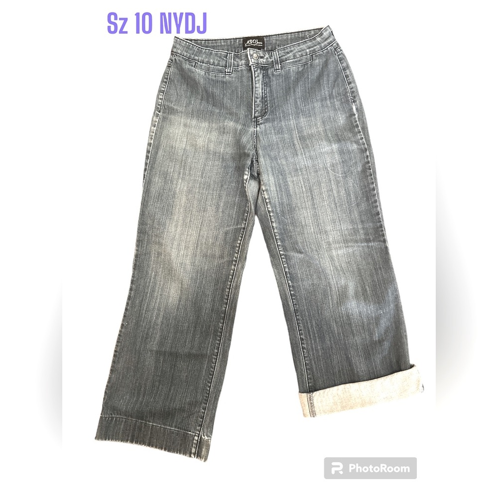 NYDJ sz 10 Denim Stretch Wide Leg High Rise Trouser Jeans 1803 EUC Pants